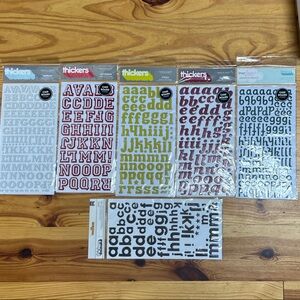 5 New Thickers Chipboard Alphabet Stickers Sets *BONUS* Flocked Glossy Glittery